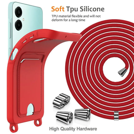 For Samsung Galaxy A06 Case Liquid Silicone Card Holder Phone Back Cover with Lanyard