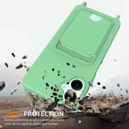 For Samsung Galaxy A06 Case Liquid Silicone Card Holder Phone Back Cover with Lanyard