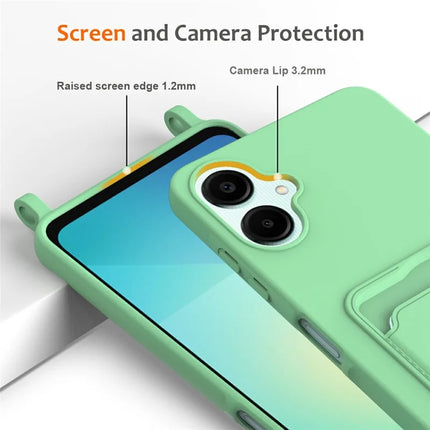 For Samsung Galaxy A06 Case Liquid Silicone Card Holder Phone Back Cover with Lanyard