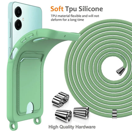 For Samsung Galaxy A06 Case Liquid Silicone Card Holder Phone Back Cover with Lanyard