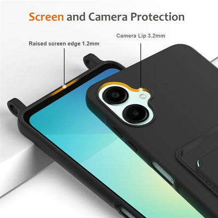 For Samsung Galaxy A06 Case Liquid Silicone Card Holder Phone Back Cover with Lanyard