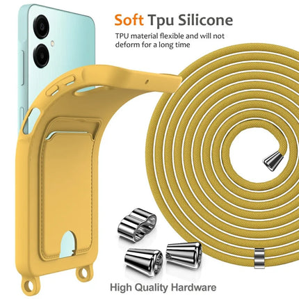 For Samsung Galaxy A06 Case Liquid Silicone Card Holder Phone Back Cover with Lanyard