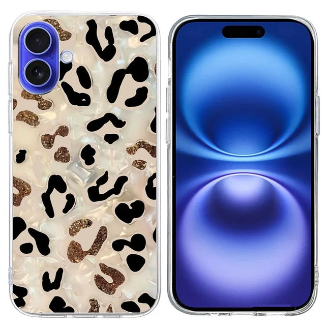 For iPhone 16 Plus Case Pattern Printing Shockproof Soft TPU Phone Cover - Leopard Print