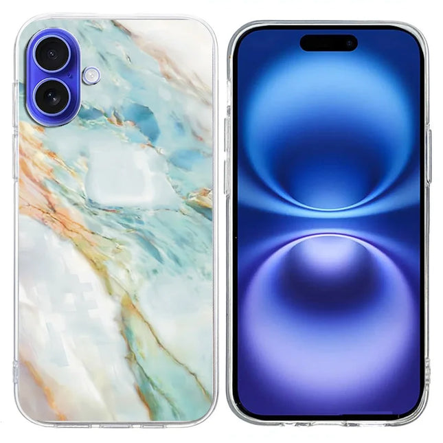 For iPhone 16 Plus Case Pattern Printing Shockproof Soft TPU Phone Cover - Oil Painting Marble