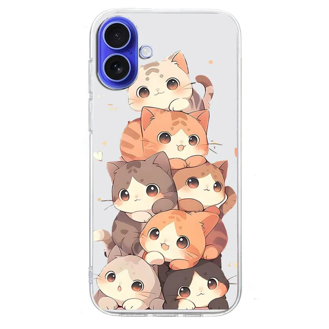 For iPhone 16 Plus Case Pattern Printing Shockproof Soft TPU Phone Cover -  Multiple Kittens
