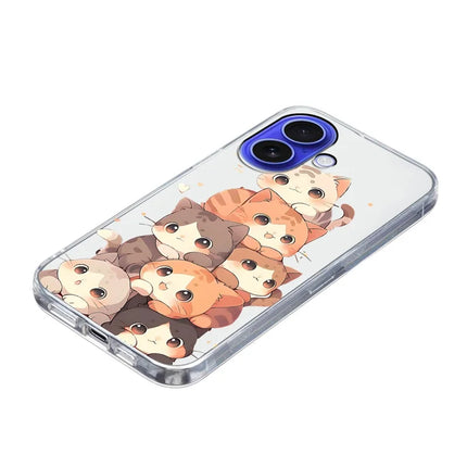 For iPhone 16 Plus Case Pattern Printing Shockproof Soft TPU Phone Cover -  Multiple Kittens