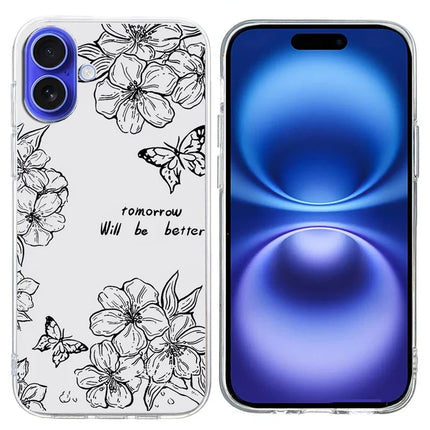 For iPhone 16 Plus Case Pattern Printing Shockproof Soft TPU Phone Cover - Butterfly Flower