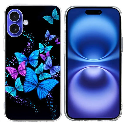 For iPhone 16 Plus Case Pattern Printing Shockproof Soft TPU Phone Cover - Colorful Butterflies