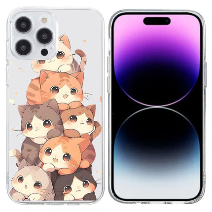 For iPhone 16 Pro Max Case Pattern Printing Shockproof Soft TPU Phone Cover - Multiple Kittens