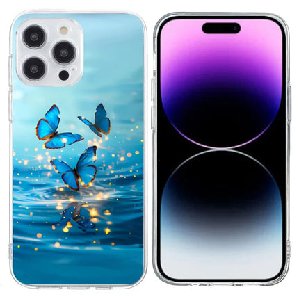 For iPhone 16 Pro Max Case Pattern Printing Shockproof Soft TPU Phone Cover - Blue Butterfly