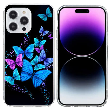 For iPhone 16 Pro Max Case Pattern Printing Shockproof Soft TPU Phone Cover - Colorful Butterflies