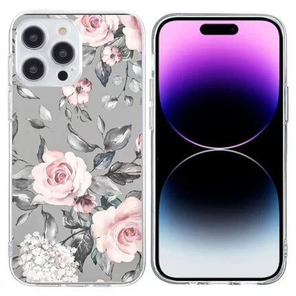 For iPhone 16 Pro Max Case Pattern Printing Shockproof Soft TPU Phone Cover - Grey Background Flowers