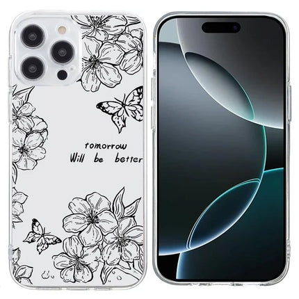 For iPhone 16 Pro Case Pattern Printing Shockproof Soft TPU Phone Cover - Butterfly Flower