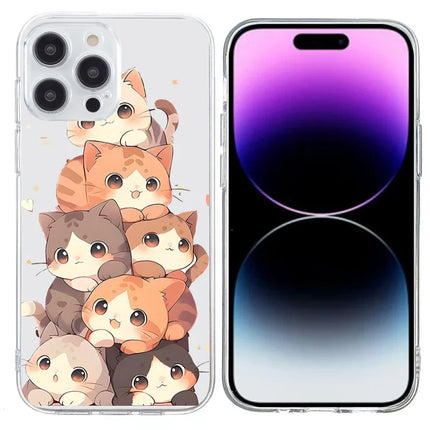 For iPhone 15 Pro Max Case Pattern Printing Shockproof Soft TPU Phone Cover - Multiple Kittens