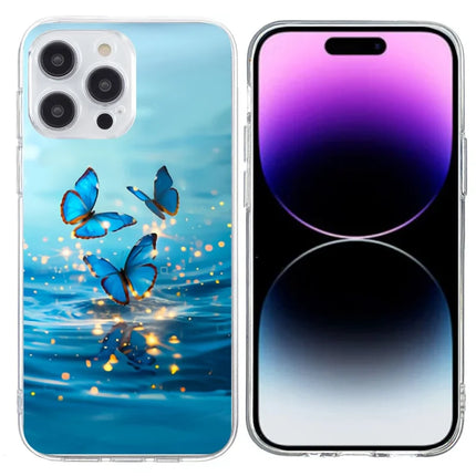 For iPhone 15 Pro Max Case Pattern Printing Shockproof Soft TPU Phone Cover - Blue Butterfly
