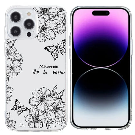 For iPhone 15 Pro Max Case Pattern Printing Shockproof Soft TPU Phone Cover - Butterfly Flower