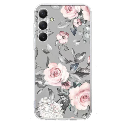 For Samsung Galaxy A34 5G Case Pattern Printing Shockproof Soft TPU Phone Cover - Grey Background Flowers