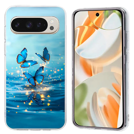 For Google Pixel 9 / 9 Pro Case Pattern Printing Shockproof Soft TPU Phone Cover - Blue Butterfly