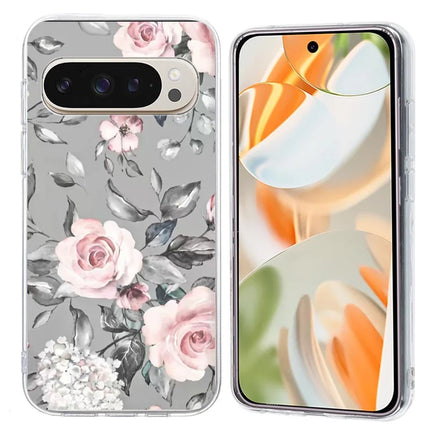 For Google Pixel 9 / 9 Pro Case Pattern Printing Shockproof Soft TPU Phone Cover - Grey Background Flowers