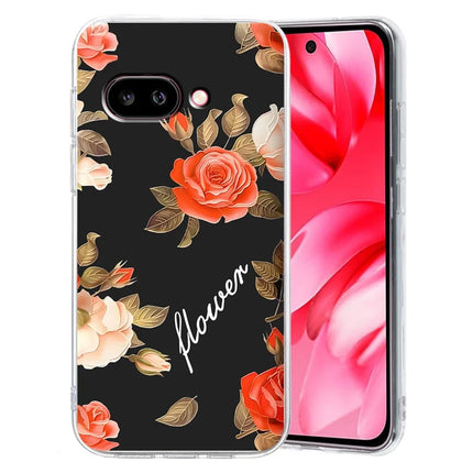 For Google Pixel 9a Case Pattern Printing Shockproof Soft TPU Phone Cover - Black Background Flowers