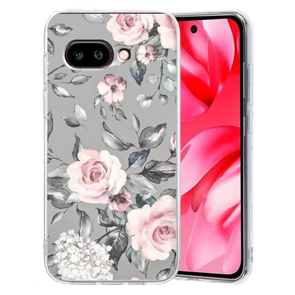 For Google Pixel 9a Case Pattern Printing Shockproof Soft TPU Phone Cover - Grey Background Flowers