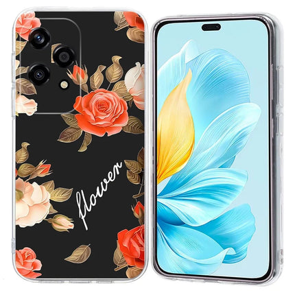 For Honor 200 Lite Case Pattern Printing Shockproof Soft TPU Phone Cover - Black Background Flowers