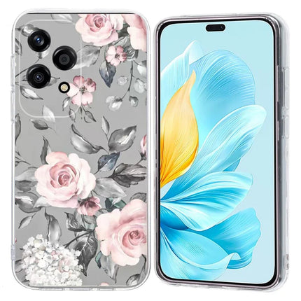 For Honor 200 Lite Case Pattern Printing Shockproof Soft TPU Phone Cover - Grey Background Flowers