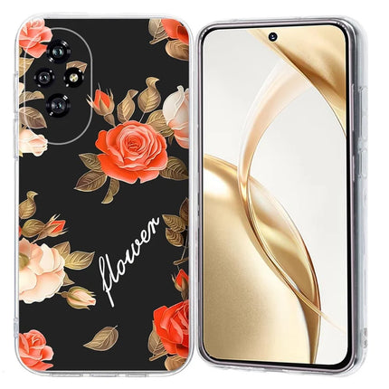 For Honor 200 5G Case Pattern Printing Shockproof Soft TPU Phone Cover - Black Background Flowers