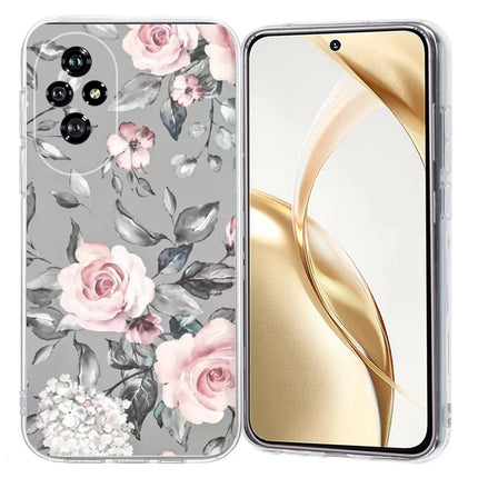 For Honor 200 5G Case Pattern Printing Shockproof Soft TPU Phone Cover - Grey Background Flowers