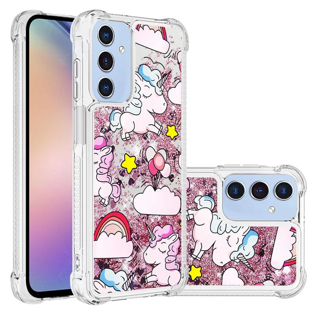 For Samsung Galaxy A16 5G / Galaxy A16 4G TPU Case with Quicksand and Pattern Printed - Cute Horse and Clouds