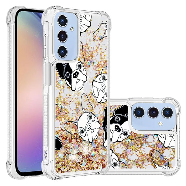 For Samsung Galaxy A16 5G / Galaxy A16 4G TPU Case with Quicksand and Pattern Printed - Black+White Puppy