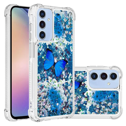For Samsung Galaxy A16 5G / Galaxy A16 4G TPU Case with Quicksand and Pattern Printed - Blue Butterfly