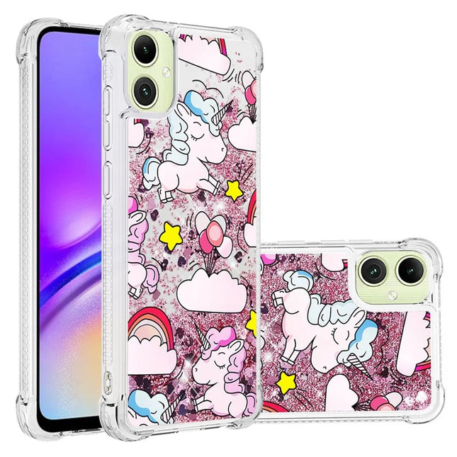 For Samsung Galaxy A06 TPU Case with Quicksand and Pattern Printed - Cute Horse and Clouds