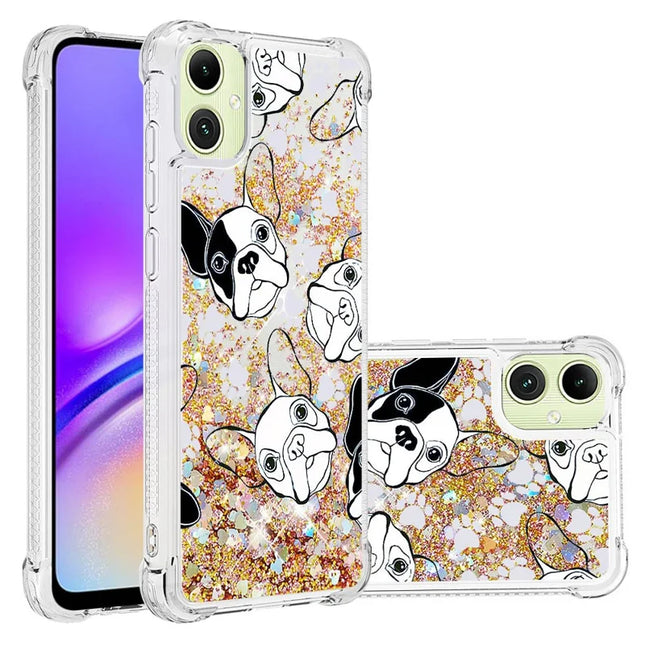 For Samsung Galaxy A06 TPU Case with Quicksand and Pattern Printed - Black+White Puppy