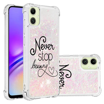 For Samsung Galaxy A06 TPU Case with Quicksand and Pattern Printed - Never Stop Dreaming