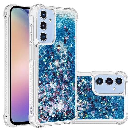For Samsung Galaxy A16 5G / Galaxy A16 4G TPU Case Glitter Quicksand Shockproof Phone Back Cover - Blue / Hearts