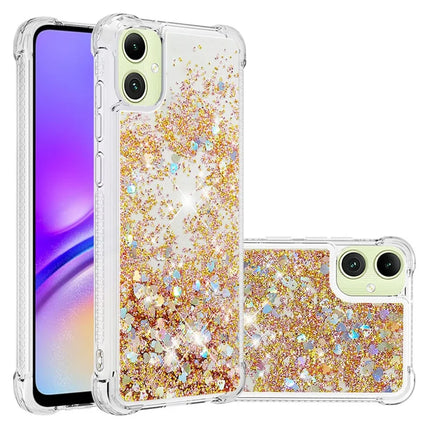 For Samsung Galaxy A06 TPU Case Glitter Quicksand Shockproof Phone Back Cover - Gold / Hearts