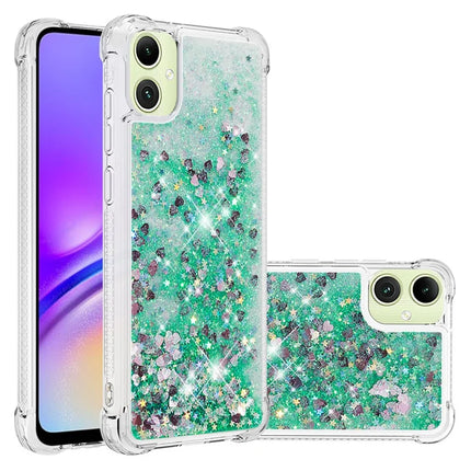 For Samsung Galaxy A06 TPU Case Glitter Quicksand Shockproof Phone Back Cover - Green / Hearts
