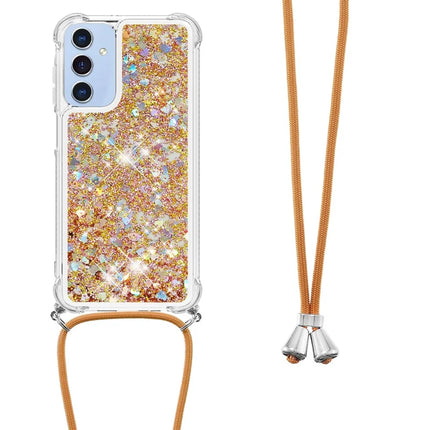 For Samsung Galaxy A16 5G / Galaxy A16 4G TPU Case Quicksand Design Phone Cover with Lanyard - Gold / Hearts