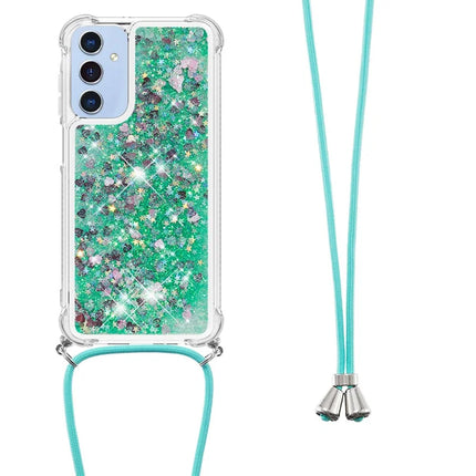 For Samsung Galaxy A16 5G / Galaxy A16 4G TPU Case Quicksand Design Phone Cover with Lanyard - Green / Hearts