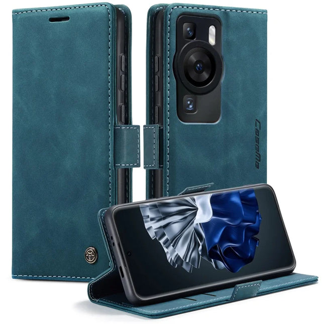 For Huawei P60 Pro Case CASEME 013 Series Card Holder Stand Leather Phone Cover - Blue