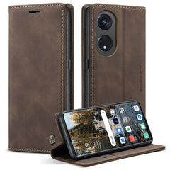 For Oppo A1 Pro 5G / Oppo Reno8 T 5G Case CASEME 013 Series Card Holder Stand Leather Phone Cover - Coffee