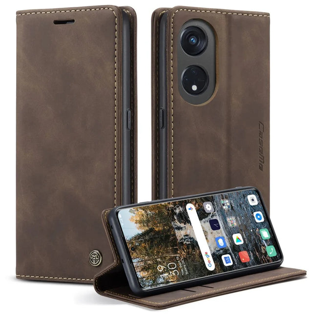 For Oppo A1 Pro 5G / Oppo Reno8 T 5G Case CASEME 013 Series Card Holder Stand Leather Phone Cover - Coffee