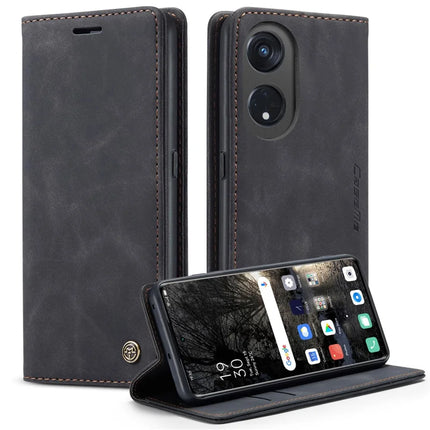 For Oppo A1 Pro 5G / Oppo Reno8 T 5G Case CASEME 013 Series Card Holder Stand Leather Phone Cover - Black