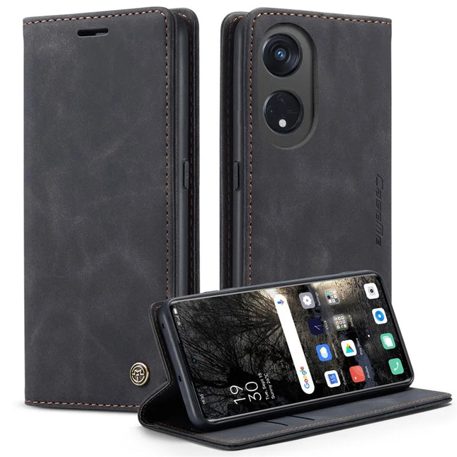 For Oppo A1 Pro 5G / Oppo Reno8 T 5G Case CASEME 013 Series Card Holder Stand Leather Phone Cover - Black