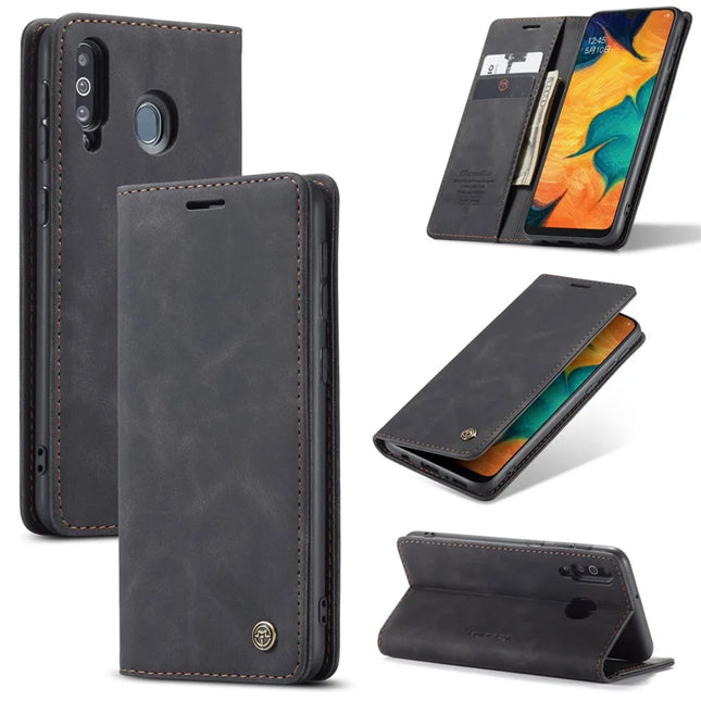 For Samsung Galaxy M30 / Galaxy A40s Case CASEME 013 Series Card Holder Stand Leather Phone Cover - Black