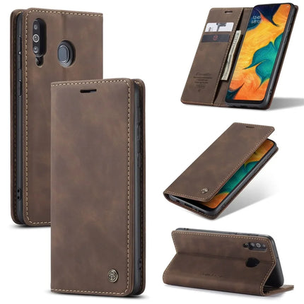 For Samsung Galaxy M30 / Galaxy A40s Case CASEME 013 Series Card Holder Stand Leather Phone Cover - Coffee