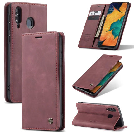 For Samsung Galaxy M30 / Galaxy A40s Case CASEME 013 Series Card Holder Stand Leather Phone Cover - Red
