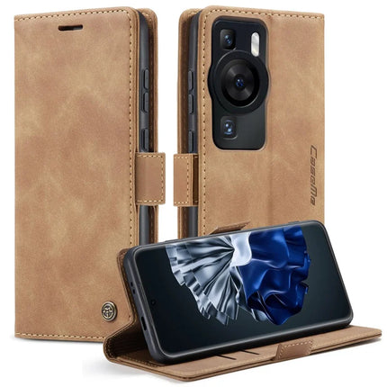 For Huawei P60 Case CASEME 013 Series Card Holder Stand Leather Phone Cover - Brown