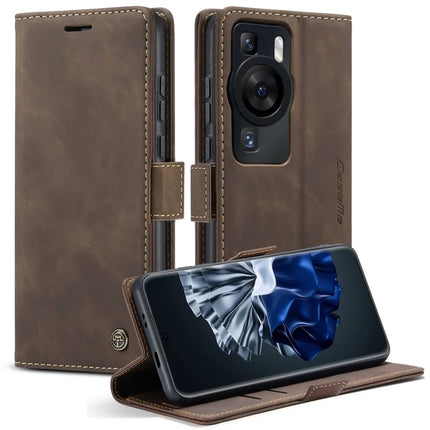 For Huawei P60 Case CASEME 013 Series Card Holder Stand Leather Phone Cover - Coffee